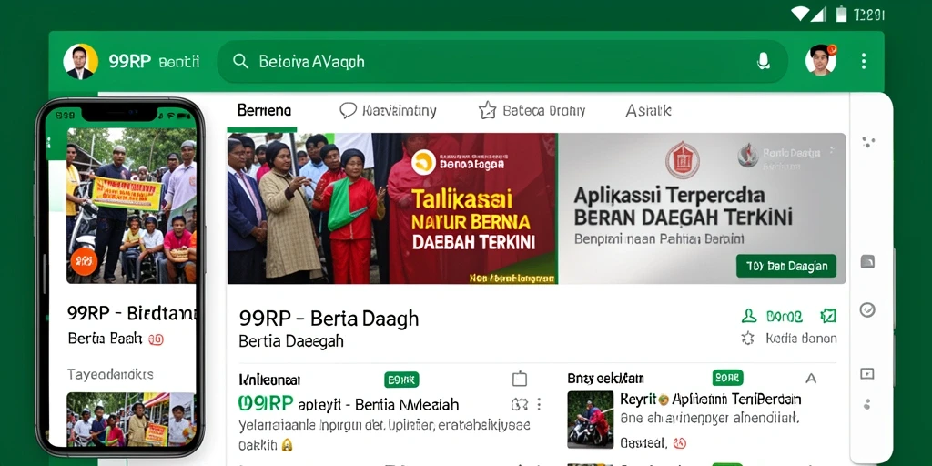 Antarmuka aplikasi 99RP yang menampilkan berita daerah terkini.