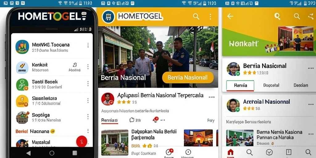 Antarmuka aplikasi HOMETOGEL yang menampilkan berbagai berita nasional.