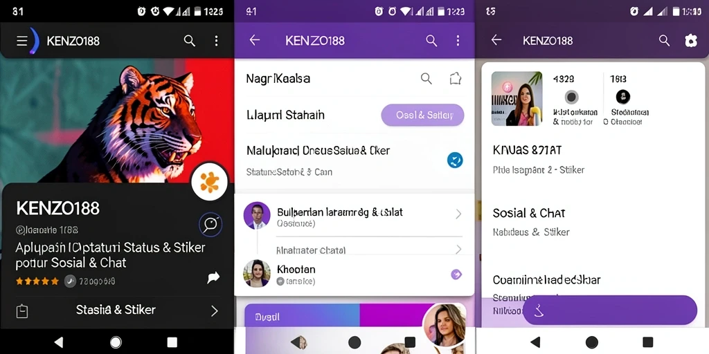 Antarmuka KENZO188 menampilkan beragam stiker dan status yang menarik.
