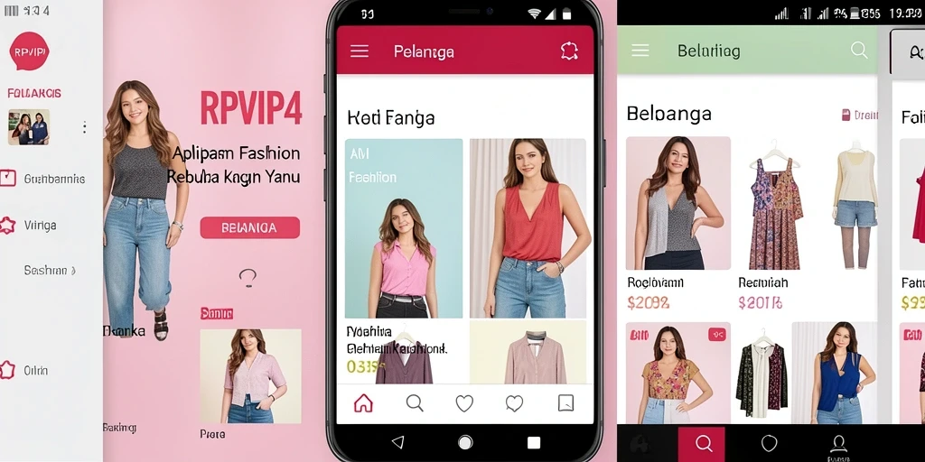 Antarmuka pengguna aplikasi RPVIP4 untuk belanja fashion yang menarik.