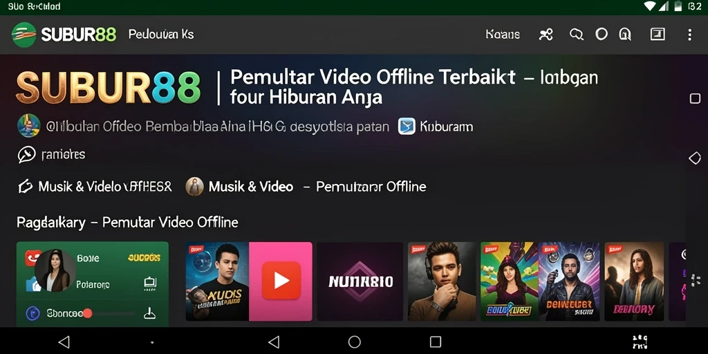 Antarmuka aplikasi SUBUR88 yang sederhana dan menarik untuk Pemutar Video Offline.